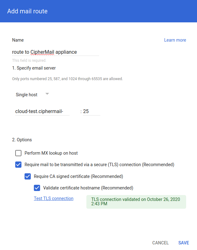 Google Workspace add mail route
