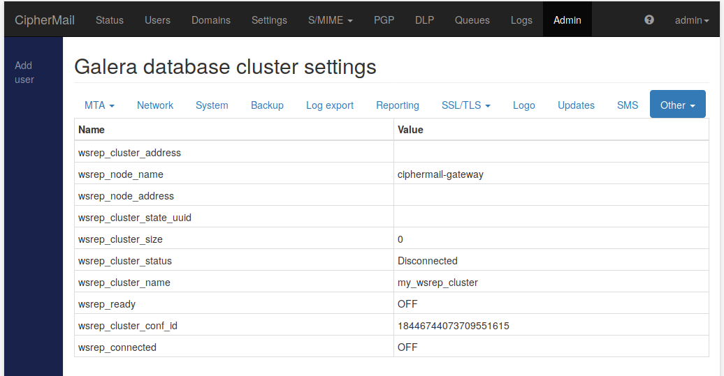 Galera database cluster settings