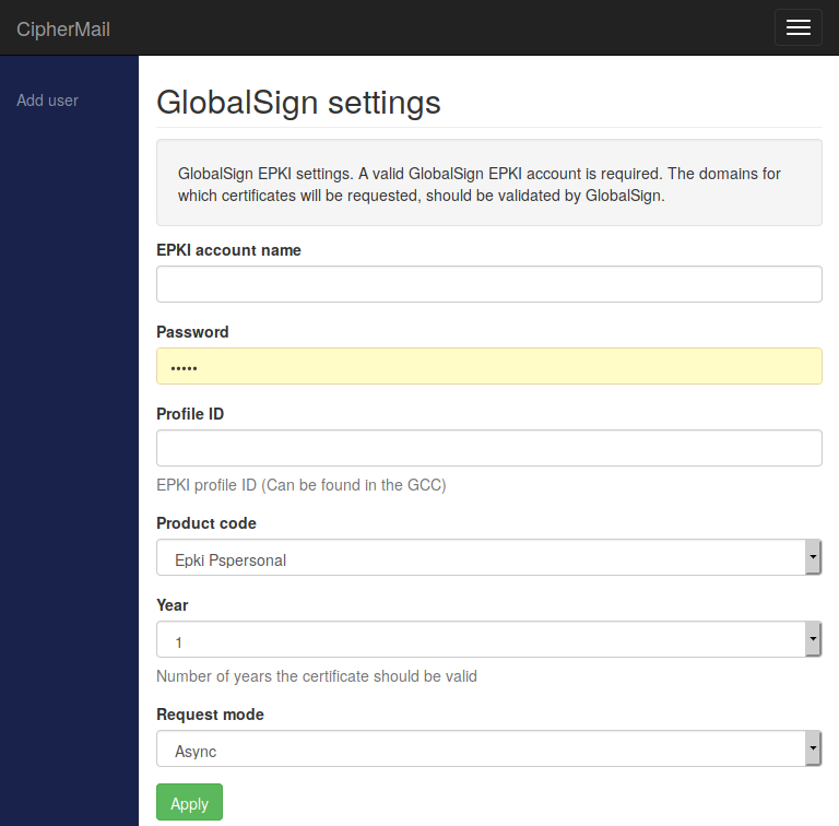 GlobalSign EPKI settings